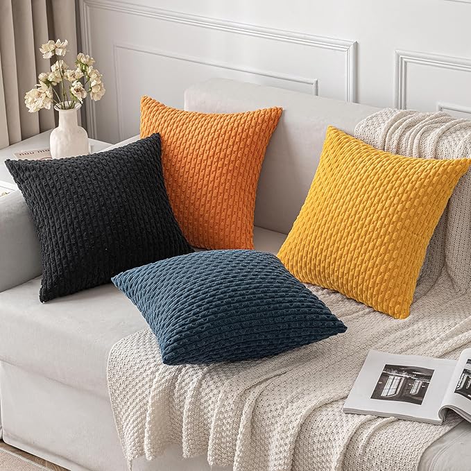 MIULEE Pack of 2 Decorative Lumbar Throw Pillow Covers 12x20 Inch Soft Boho Striped Textured Corduroy Pillow Covers Modern Farmhouse Home Decor for Couch Bed Sofa Living Room Golden Yellow