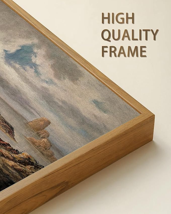 SHENIFY Vintage Framed Wall Art Seaside Path Wilderness Landscape Painting Retro Coastal Scenery Farmhouse Kitchen Living Room Decor - 8x16in Natural Framed