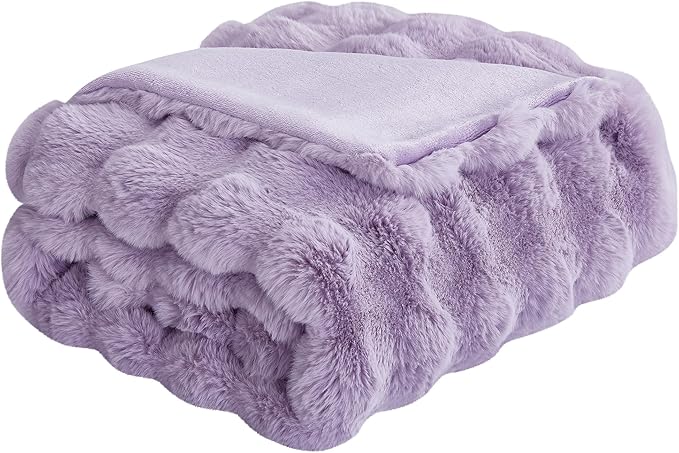 JONIYEAR Soft Fuzzy Bubble Faux Rabbit Fur Throw Blanket 50" x 60", Reversible Aesthetic Warm Thick Fluffy Blanket for Winter,Luxury Cozy Puffy Shaggy Plush Furry Blankets for Couch Sofa, Lilac Purple