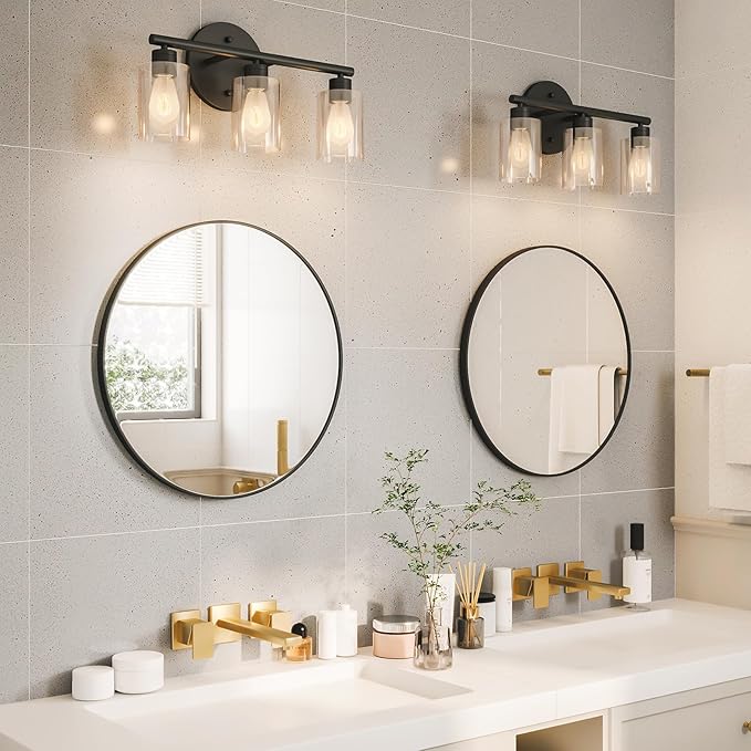Growsun 21'' Round Mirror, Metal Frame Circle Wall-Mounted Mirror for Bathroom, Living Room, Vanity