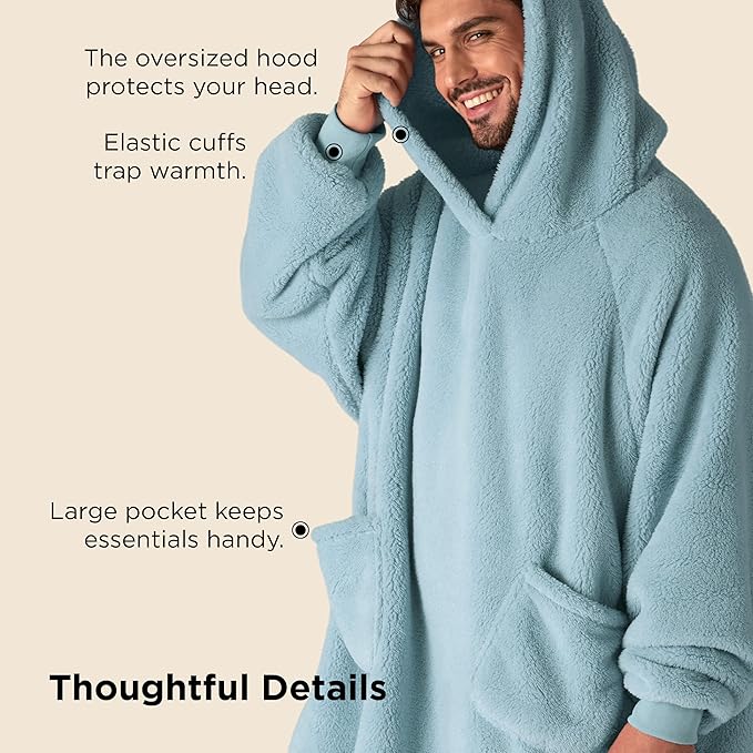 Bedsure Blanket Hoodie, Wearable Blanket Hoodies as Mothers Day Birthday Gifts for Women Men Mom Dad, Warm Cozy Giant Hoodie Blanket Sweatshirt Present for Wife Adult Women Men, Light Green