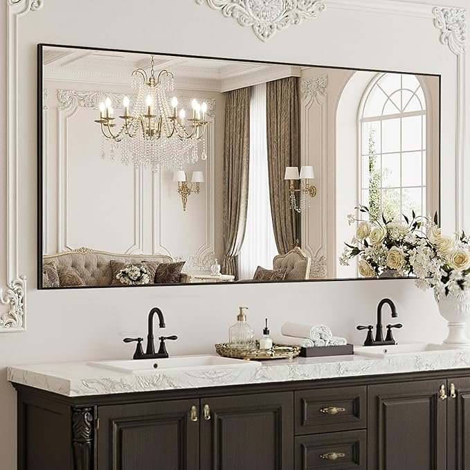 FICTOR Bathroom Vanity Mirror-Black,60x30 Inch, Shatterproof & Anti-Rust, Wall Mount Large Rectangle Mirrors with Metal Frame for Over Sink, Bathroom, Bedroom, Living Room,Entryway