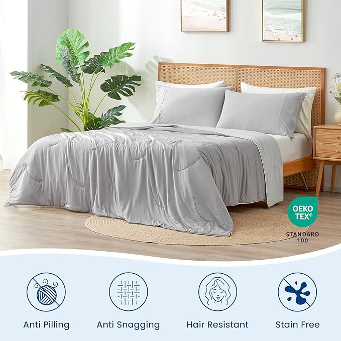 Cozy Bliss Cooling Comforter Cali King Size, Reversible Lightweight Cooling Blankets for Hot Sleepers and Night Sweats, Q-Max>0.45 Soft Breathable Silky Smooth Summer Comforter, Cool Grey, 106"x96"
