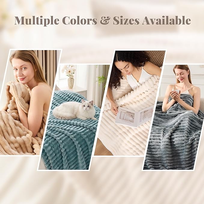 Beige Fleece Twin Size Blanket for Bed, 320GSM Super Soft Cozy Blanket for Home Decor, Perfect Cozy Gifts for Women Men Gifts, Lightweight All Season Bed Blanket, 60x80 Inches