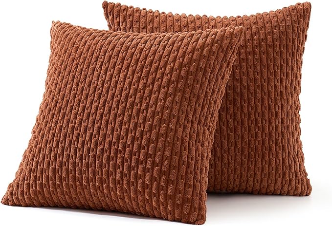 MIULEE Throw Pillow Covers Soft Corduroy Decorative Set of 2 Boho Striped Pillow Covers Pillowcases Farmhouse Home Decor for Couch Bed Sofa Living Room Rust 18x18 Inch
