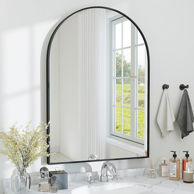 36x24 Arch Mirror Rectangle Full Length Wall Mounted Hanging or Against Wall Metal Aluminium Alloy Frame Dressing Make-up Mirrors for Entryway Bedroom Bathroom Living Room 36 24 inch Black