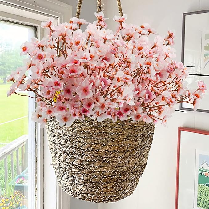 Uieke 4Pcs Artificial Cherry Blossom Flower, Silk Peach Flowers Fake Plants Arrangement for DIY Garden Home Wedding Party Spring Decor, Pink