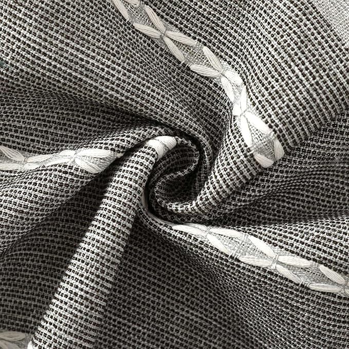 SIELUNO Coffee Table Cover, Rustic Farmhouse Rectangle Table Cloth Cotton Linen Waterproof with Pockets and Tassel for Living Room Decoration - Grey Stripes - 24x64 Inch