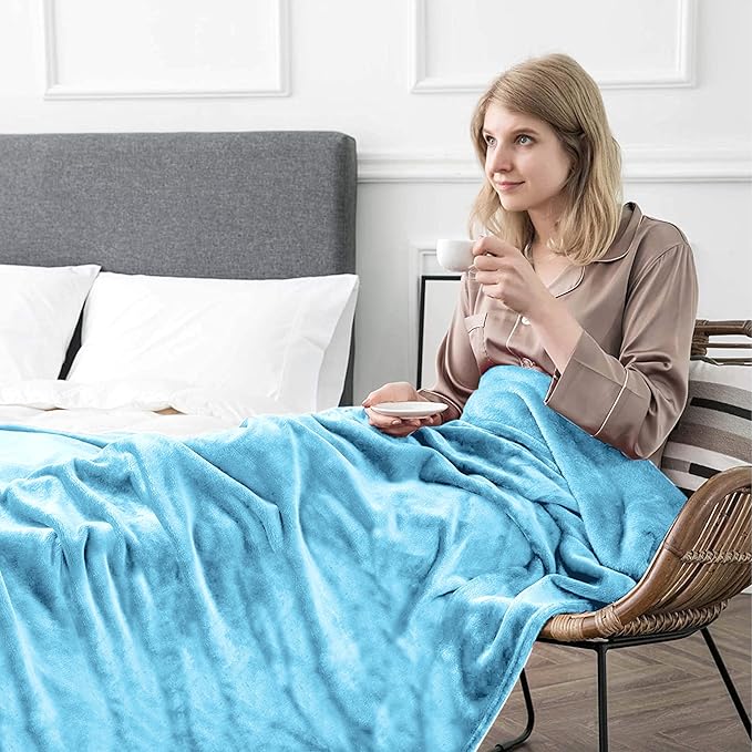 MOONLIGHT20015 Fleece Blanket 2 Pack Twin Size 60x80 Inches - Super Soft Fluffy Throw Blanket for Sofa and Bed - Warm and Cozy Lightweight 400 GSM Microfiber Bed Throws Blankets (Light Blue)