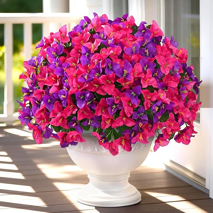 Yastouay 16 Bundles Artificial Flowers for Outdoors, Bougainvillea Fake Flowers for Outside, UV Resistant Silk Outdoor Faux Plants for Porch Patio Planter Front Door Garden Decor(Fuchsia Hot Pink)