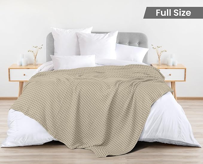 Utopia Bedding Khaki 100% Cotton Waffle Blanket 300 GSM [Full - 90x84 Inch] Soft Lightweight Breathable Bed Blanket for All Season