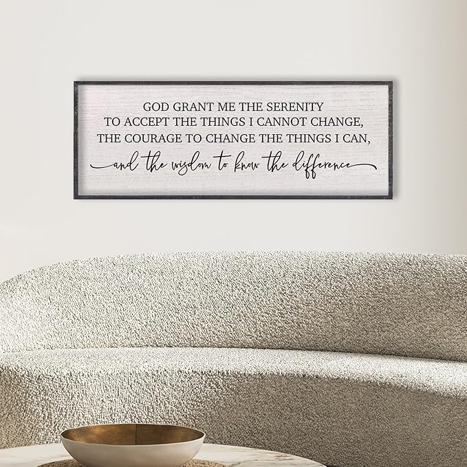 LuZhiQiang Serenity Prayer Wall Art God Grant Me The Serenity Sign 40"×15" Christian Quote Rustic Catholic Bible Verse Religious Farmhouse Home Faith Decor for Living Room Hanging (Black)