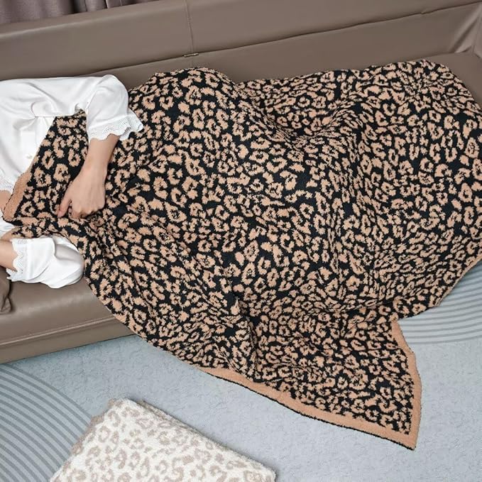 Ultra Soft Leopard Throw Blanket, Cozy Warm Reversiable Luxury Fluffy Blanket Throw Cheetah Blanket Leopard Pattern Throw for Couch Bed Sofa, 51x63 inches, Black Brown