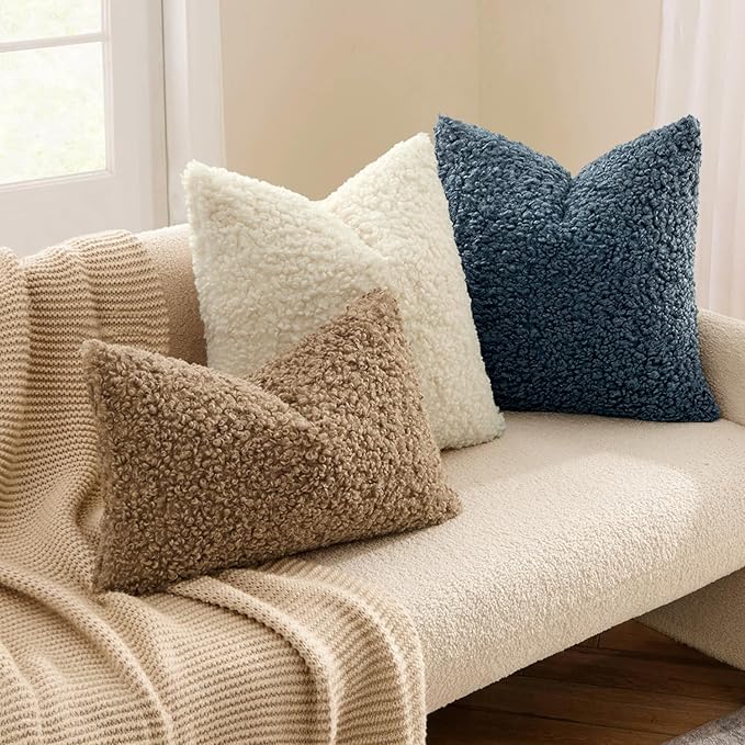 MIULEE Pack of 2 Throw Pillow Covers 18x18 Inch Neutral Navy Blue Faux Fur Decorative Sherpa Pillow Covers Fuzzy Accent Soft Sheepskin Fleece Cushion Cases for Boho Home Decor Couch Living Room Bed