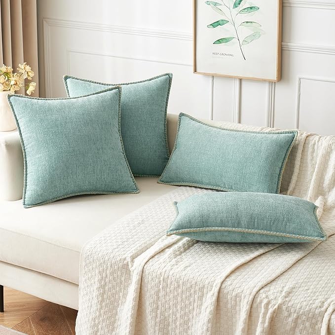 MIULEE Pack of 2 Summer Throw Pillow Covers 20x20 Inch Coastal Aqua Blue Farmhouse Decorative Pillow Covers Stitched Edge Soft Chenille Solid Dyed Spring Pillow Covers for Couch Sofa Bed Living Room