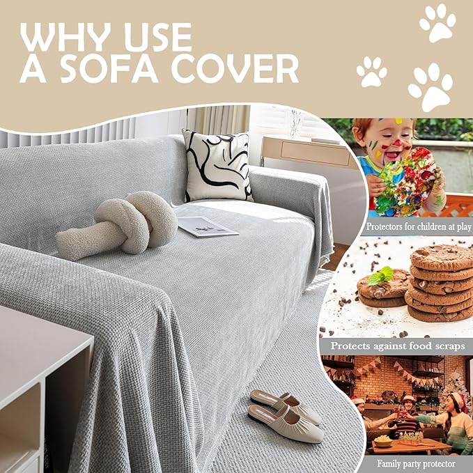 HANDONTIME Couch Cover for Kids Chenille Sofa Covers for 3 Cushion Couch Corduroy Jacquard Couch Slipcover Simple Sofa Seat Cover Couch Protector Loverseat Cover Futon Cover 71" X134", Dark Grey