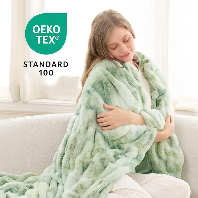 Ultra Soft Faux Rabbit Fur Throw Blanket, Cozy Fuzzy Blanket for Couch Bed, Plush Warm Decor Gifts, Luxury Thick Fluffy Blanket for Women, 60x80 inches, Tie-Dyed Sage Green