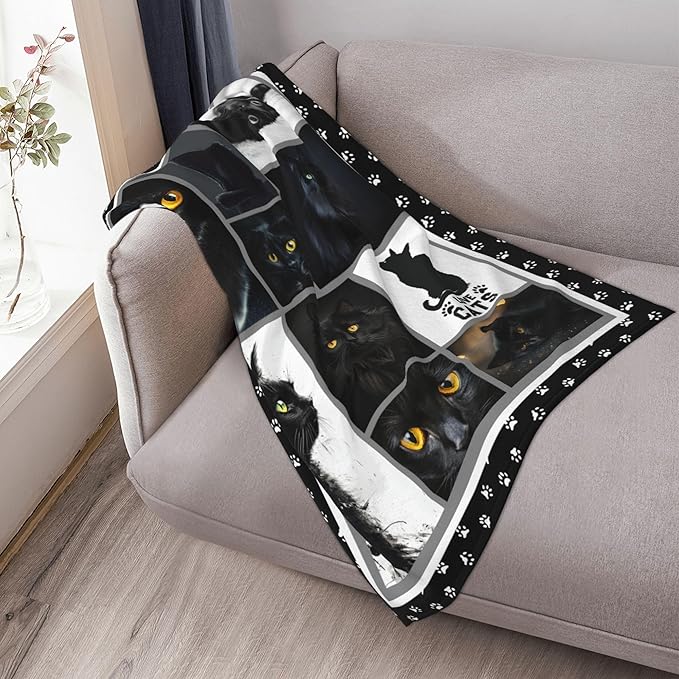 Cat Throw Blanket Soft Warm Cozy Black Cats Blankets Fuzzy Plush Fleece Cat Blanket Gifts for Couch Bed Sofa Home Decor 40''X50''