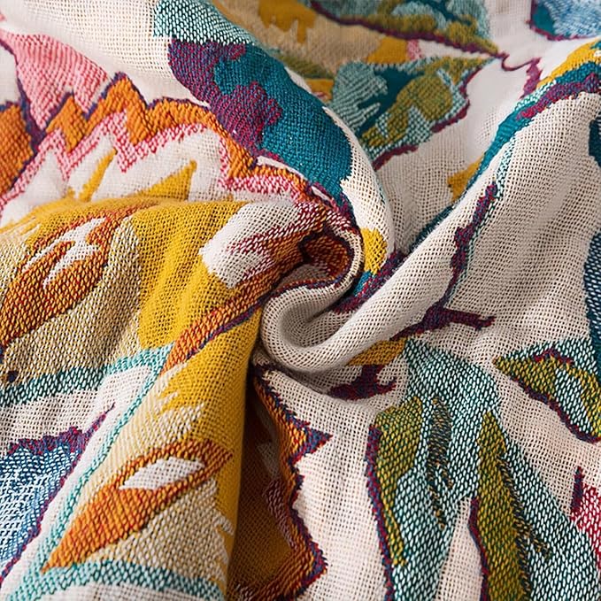 Boho Throw Blanket for Couch, Queen Size Bohemian Bedspread Blankets, Cozy Warm Lightweight Cotton Throw Blanket, Reversible Fall Blanket Floral Pattern, 80"X90"