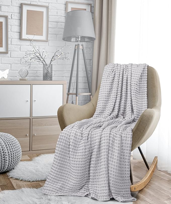 Utopia Bedding Silver 100% Cotton Waffle Blanket 300 GSM [King - 90x108 Inch] Soft Lightweight Breathable Bed Blanket for All Season
