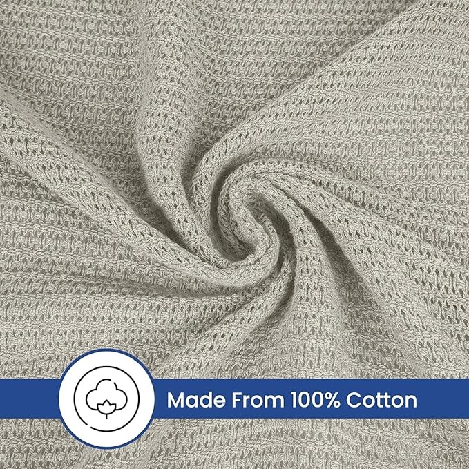 Linteum Textile Supply Leno Weave Oatmeal Blanket, Twin 100% Cotton, Lightweight, Warm, Fluffy, Premium and Durable Soft & Cozy Bed Blanket for Bed, Couch, Sofa Throw for All Season [66x90]