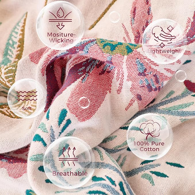 Boho Throw Blanket for Bed Cotton Spring Blankets Bedroom Living Room Twin All Season Lightweight Floral Embroidery Quilt for Couch Sofa Chair 60"x80"