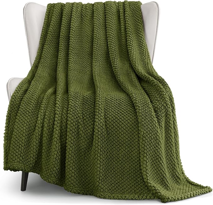 Whale Flotilla Extra Large Fuzzy Fleece Throw Blanket for Couch, 50x70 Inch Fluffy Warm Soft Jacquard Blankets for All Season, Lightweight and Cozy, Olive