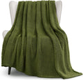 Whale Flotilla Extra Large Fuzzy Fleece Throw Blanket for Couch, 50x70 Inch Fluffy Warm Soft Jacquard Blankets for All Season, Lightweight and Cozy, Olive