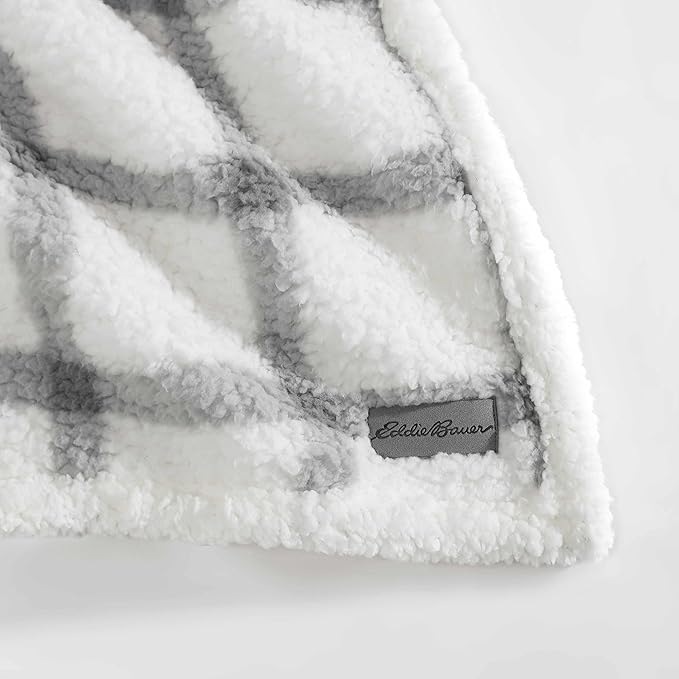 Eddie Bauer - Throw Blanket, Ultra-Soft Plush Bedding with Faux Shearling Reverse, Blanket for Couch & Bed (Bunkhouse Plaid Grey, 50" x 60")
