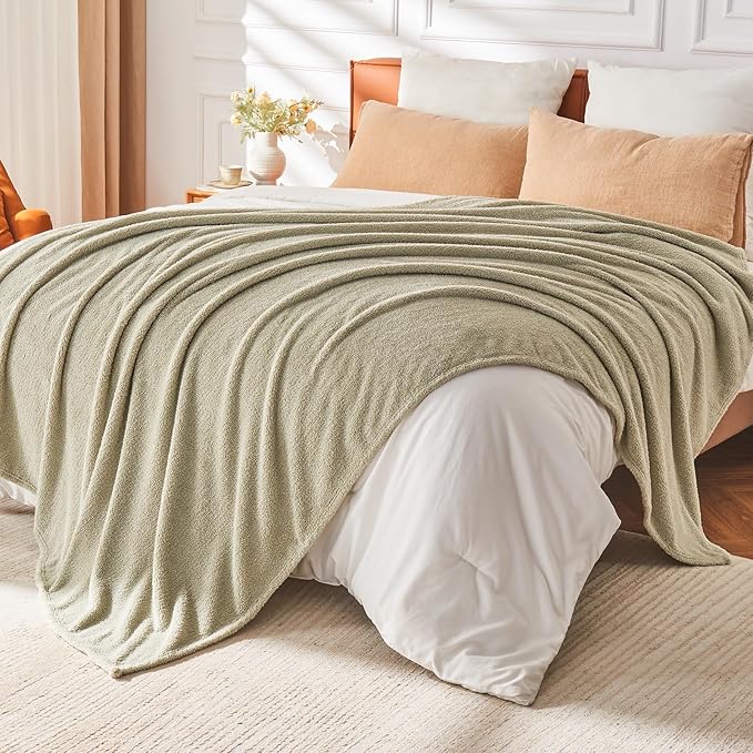 EMME Fluffy Soft Blanket Twin Size - 60"*80" Green Soft Fluffy Warm Throw Blankets for Couch, Sofa, Chair, Bed, Camping, Picnic, Travel Lightweight Bed Blanket