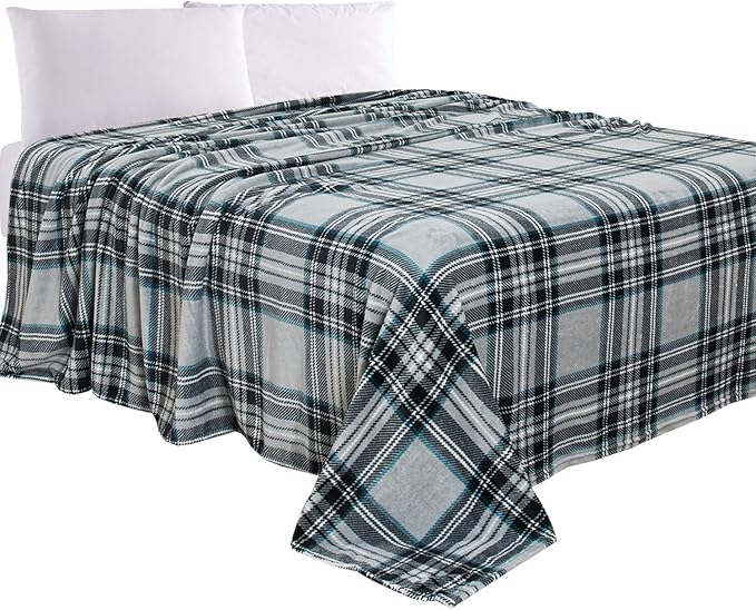 Elegant Comfort Luxury Velvety Feel Blanket, All-Season Lightweight Blanket, Ultra Plush, Soft, Cozy-Fuzzy Flannel Fleece for Couch, Sofa, Bed, Travel, Plaid Design, Full/Queen, Silver Gray