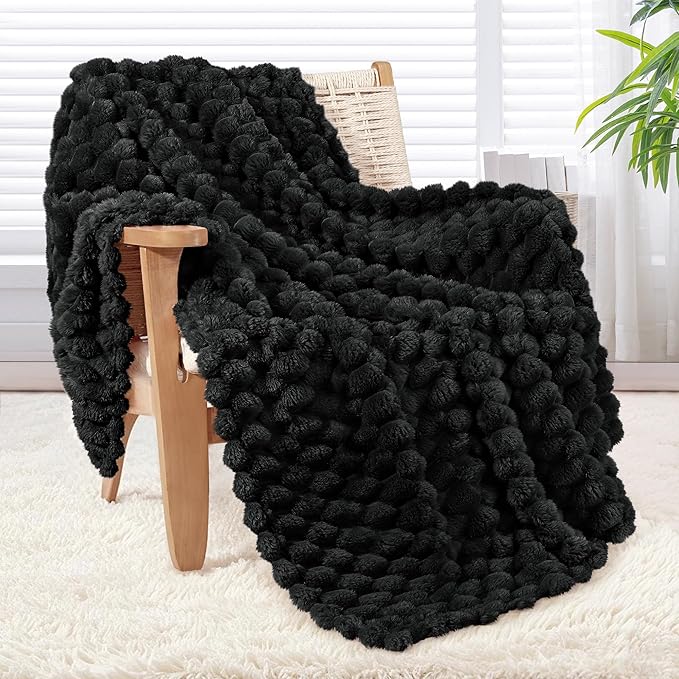 Whale Flotilla Throw Blanket for Couch with Jacquard Pattern, Fuzzy Soft Cozy Exquisite Blankets for All Season, Warm and Fluffy, 50x60 Inch, Black