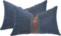 BOYSUM Set of 2 Leather Throw Pillow Covers Lumbar Cotton Linen Decor Patchwork Pillow Cover Faux Leather Pillows Cover for Couch Sofa Living Room Bedroom,Navy Blue 12"x20"