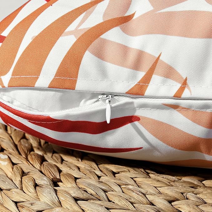 MIULEE Pack of 2 Decorative Outdoor Waterproof Throw Pillow Covers Patio Pillow Cases Natural Leaves Pattern Spring Square Cushion Shams Shell for Garden Balcony Couch 12x20 Inch, Orange