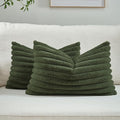 FUTEI Olive Green Decorative Throw Pillow Covers Set of 2, 12x20 Inch Soft Fluffy Faux Fur Plush Striped Lumbar Pillowcases, Modern Home Decor for Couch Bed Living Room