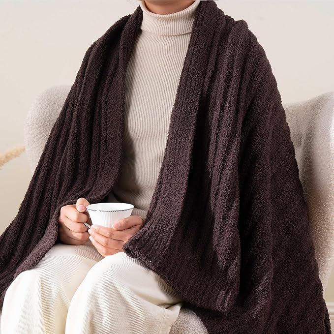 BATTILO Fluffy Soft Throw Blanket for Couch, Knit Fuzzy Plush Brown Throw Blankets, Cozy Warm Lightweight Blanket for Bed, Sofa, Home Decor, 50"x60"