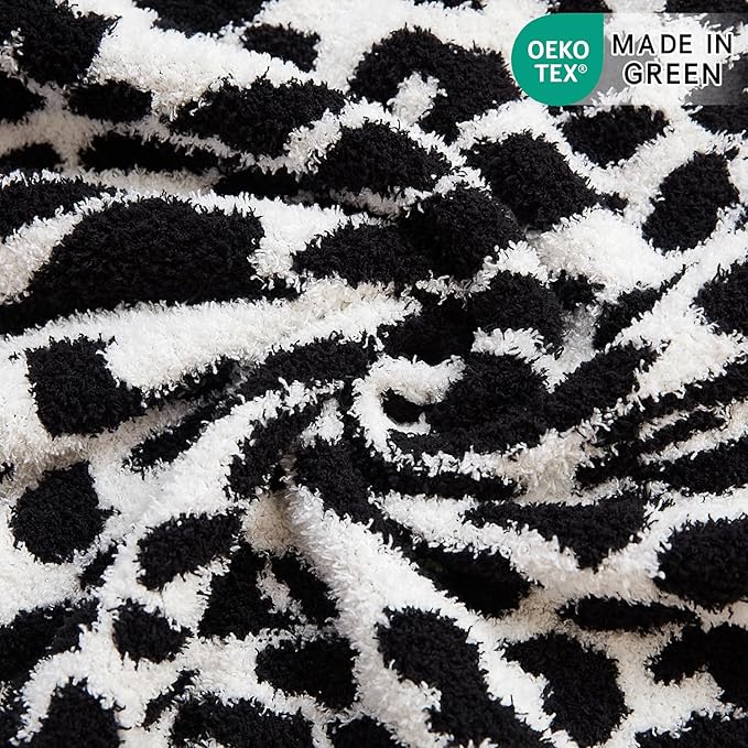 MH MYLUNE HOME Ultra Soft Leopard Throw Blanket (71x78 inches) Microfiber Blanket Plush Warm Reversible Cheetah Blanket Leopard Pattern Throw for Couch Bed Sofa, Black and White, 71"x78"