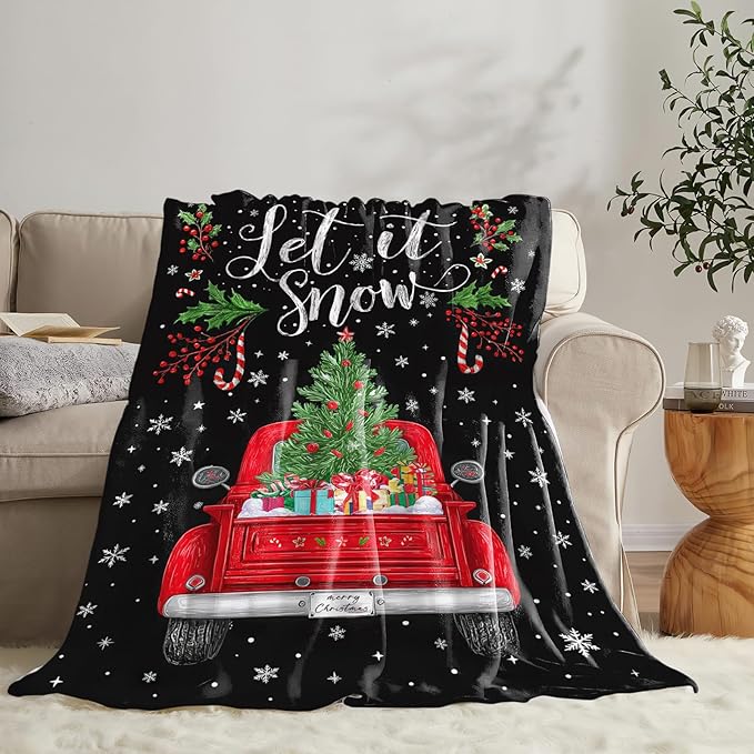 Christmas Truck Blanket for Girls Women Boys Men Adults Kids Soft Cozy Fleece Red Truck Throw Blankets Gifts Warm Flannel Plush Lightweight Decor for Couch Bed Sofa 80"X60"
