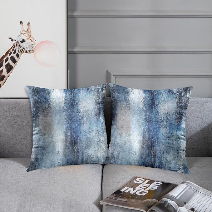 Britimes Throw Pillow Covers Modern Home Art Decor, 16 x 16 Inches Set of 2 Pillow Cases Decorative, Abstract Oil Painting Pillowcases for Bedroom, Living Room, Cushion Couch Sofa, Navy Blue Accent