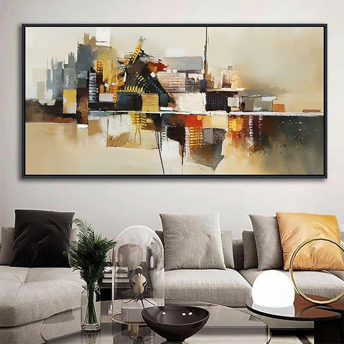 Yellow Abstract Wall Art for Living Room - Modern Wall Art - Framed Large Wall Decor - Canvas Pictures for Bedroom, Office, Above Bed - Contemporary Artwork for Home Decor 20×40IN