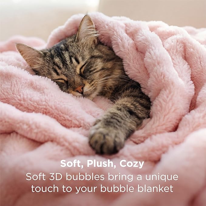 Bedsure 3D Fleece Bubble Blanket for Couch - GentleSoft Pink Throw Blanket for Sofa Bed Room Decor - Luxury Soft Cozy Gifts for Grilfriend, Lightweight, All Seasons, Pink, 50"×60"