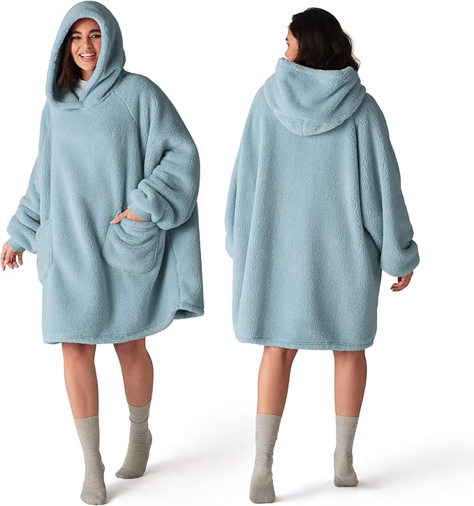 Bedsure Blanket Hoodie, Wearable Blanket Hoodies as Mothers Day Birthday Gifts for Women Men Mom Dad, Warm Cozy Giant Hoodie Blanket Sweatshirt Present for Wife Adult Women Men, Light Green