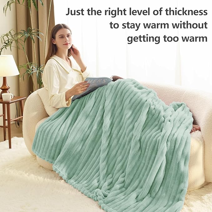 Soft Sage Green Throw Blanket for Couch - 300GSM Cozy Warm Fleece Blanket for women, Fluffy Lightweight Bed Blankets Birthday Gifts for Her Him, Spring Home Room Decor, Sage Green, 50x60 Inches