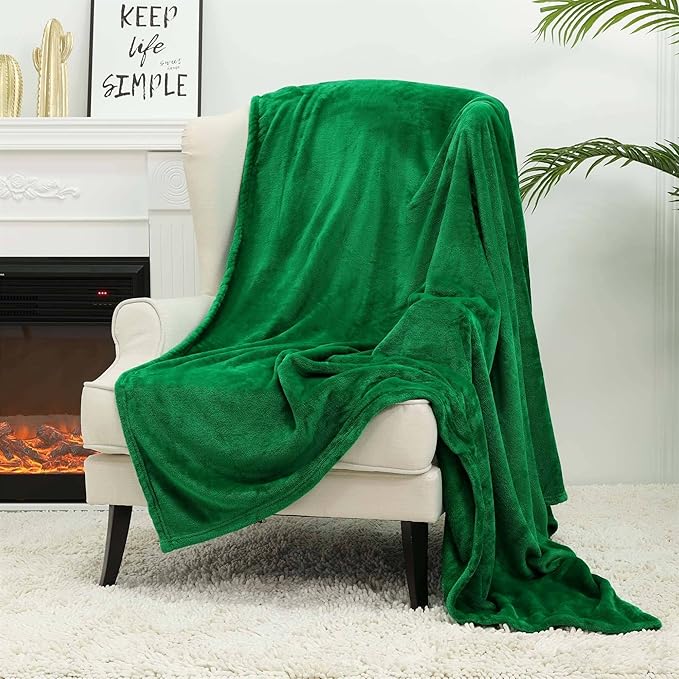 NANPIPER Fleece Blankets Super Soft Flannel Fuzzy Blanket for Bed Couch Luxury Cozy Plush Microfiber Blanket-Twin Size Emerald Green