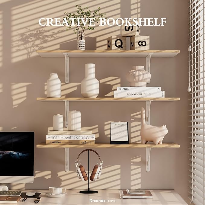 Floating Shelves for Wall, 26.3'' x 7.8'' Inch Hanging Shelf for Storage and Room Decoration, PVC Wall Shelves with Base for Bedroom, Living Room, Bathroom, Kitchen, (Set of 3, Oak)