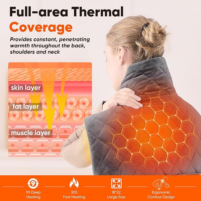 OCTROT 3 lb Weighted Heating Pad for Neck and Shoulders, for Mom Wife Grandma, Birthday Gifts for Men Women Dad, Instant Electric Heated Blanket with 9 Heat Options 4 Auto-Off Timer, Grey