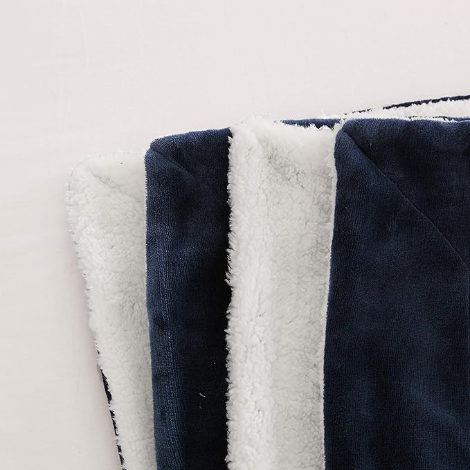 Elegant Comfort Luxury Ultra-Plush Velvet Touch Fleece Throw Soft, Warm, Cozy| Micromink Sherpa-Backing Reversible Blanket for Bed, Sofa and Couch, (50 x 60), Solid Navy Blue