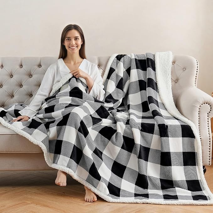 Sherpa Fleece Throw Blanket for Couch, Fluffy Plush Warm Fuzzy Blanket for Women and Men, Cozy Thick Soft Twin Blanket for Bed (Black, 60"*80")