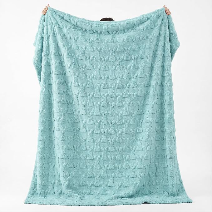Horaldaily Easter Solid Blanket Throw, Blue Rabbits Soft Fuzzy Plush Faux Fur Cozy Blankets for Couch Sofa Bed Lounging, Ideal Gifts for Kids Adults Wife Self, 60x80