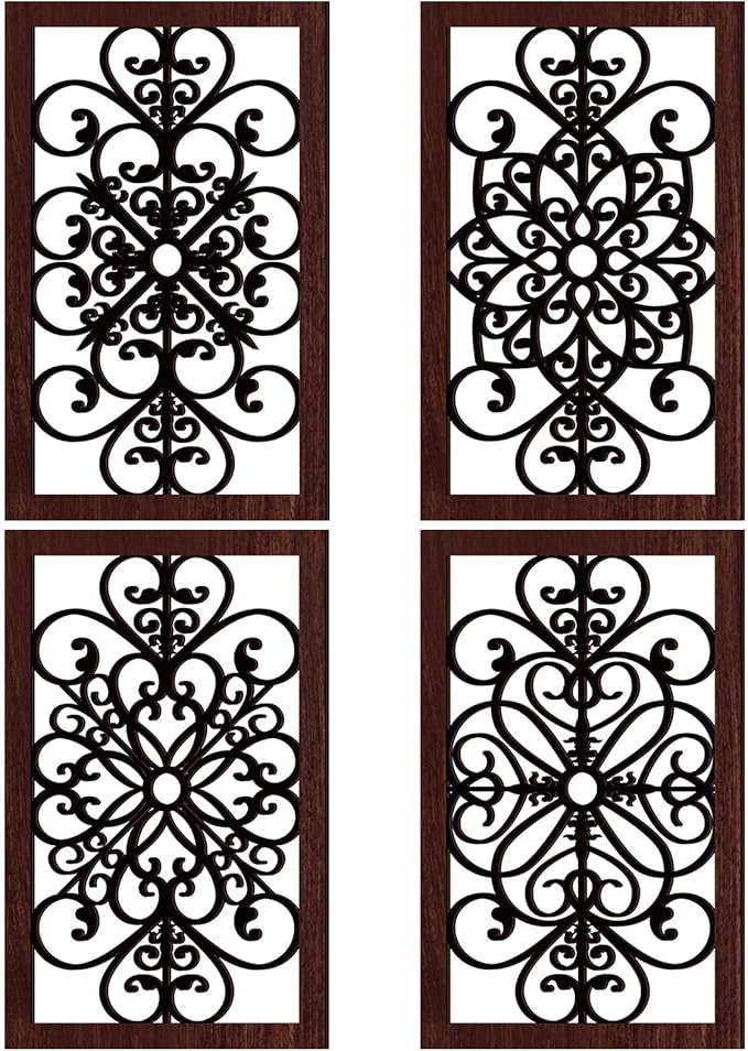 Yulejo 4 Pieces Thicken Rustic Wall Decor Modern Farmhouse Wall Art Decor Wooden Hollow Carved Design Rustic Art for Living Room Hallway Office Kitchen Decoration